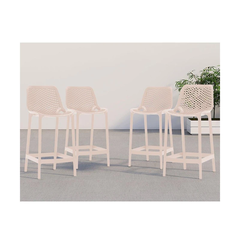 Meridian Furniture Mykonos Pink Outdoor Patio Stool, Set of 4