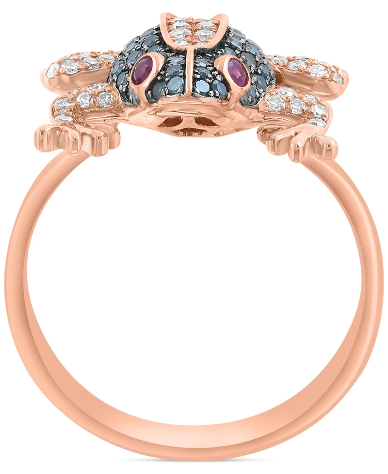 Effy Blue & White Diamond (1/2 ct. t.w.) & Ruby (1/20 ct. t.w.) Frog Ring in 14k Rose Gold