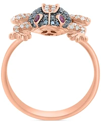 Effy Blue & White Diamond (1/2 ct. t.w.) & Ruby (1/20 ct. t.w.) Frog Ring in 14k Rose Gold