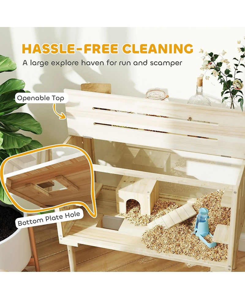 PawHut Wooden Hamster Cage Gerbil Cage for Syrian, Dwarf, Mouse