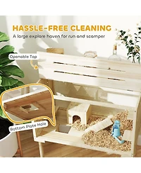 PawHut Wooden Hamster Cage Gerbil Cage for Syrian, Dwarf, Mouse