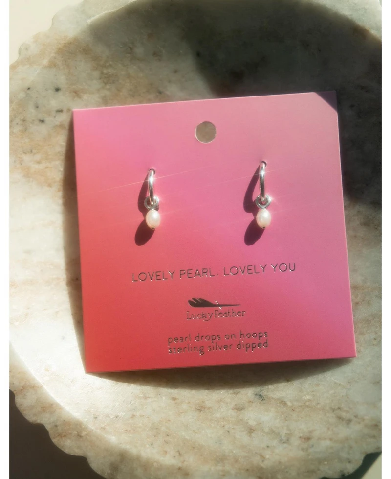 Lucky Feather Hoops with Drop - Pearl (silver)
