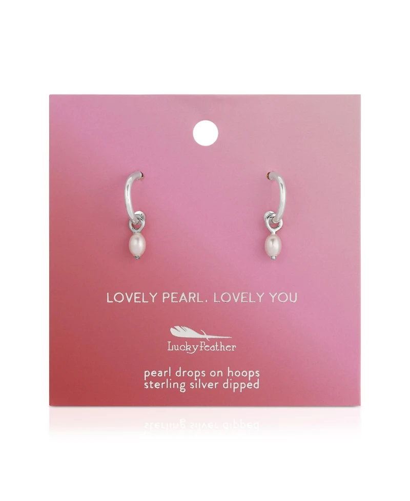 Lucky Feather Hoops with Drop - Pearl (silver)