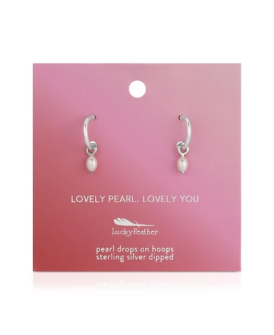 Lucky Feather Hoops with Drop - Pearl (silver)