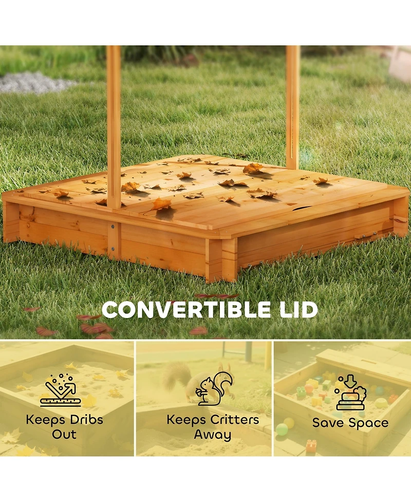 Outsunny Cove box with Lid & Adjustable Canopy for Kids, Wooden