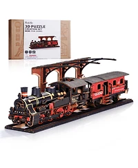 Robotime 3D Puzzles Steam Journey Train Vintage Car Kit Toy Xmas Gift for Boys and Girls, Multicolored, 12.32"9.06"2.36"