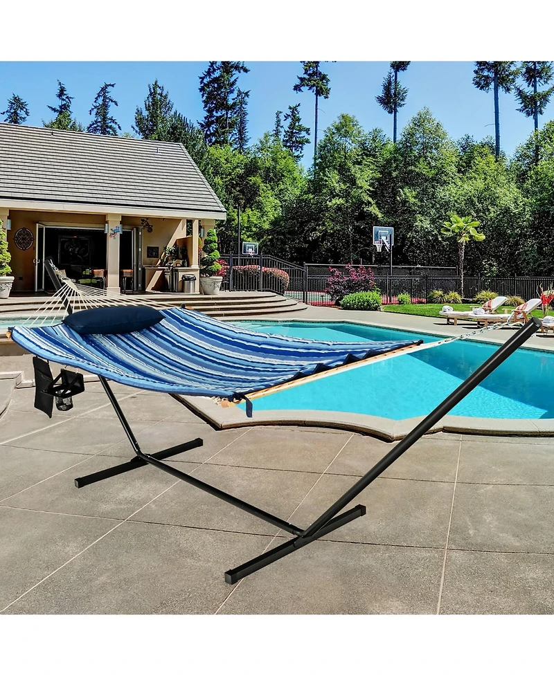 Akiudex Hammock with Steel Stand, Cotton Ropes, Mat, Pillow, and Storage Holder