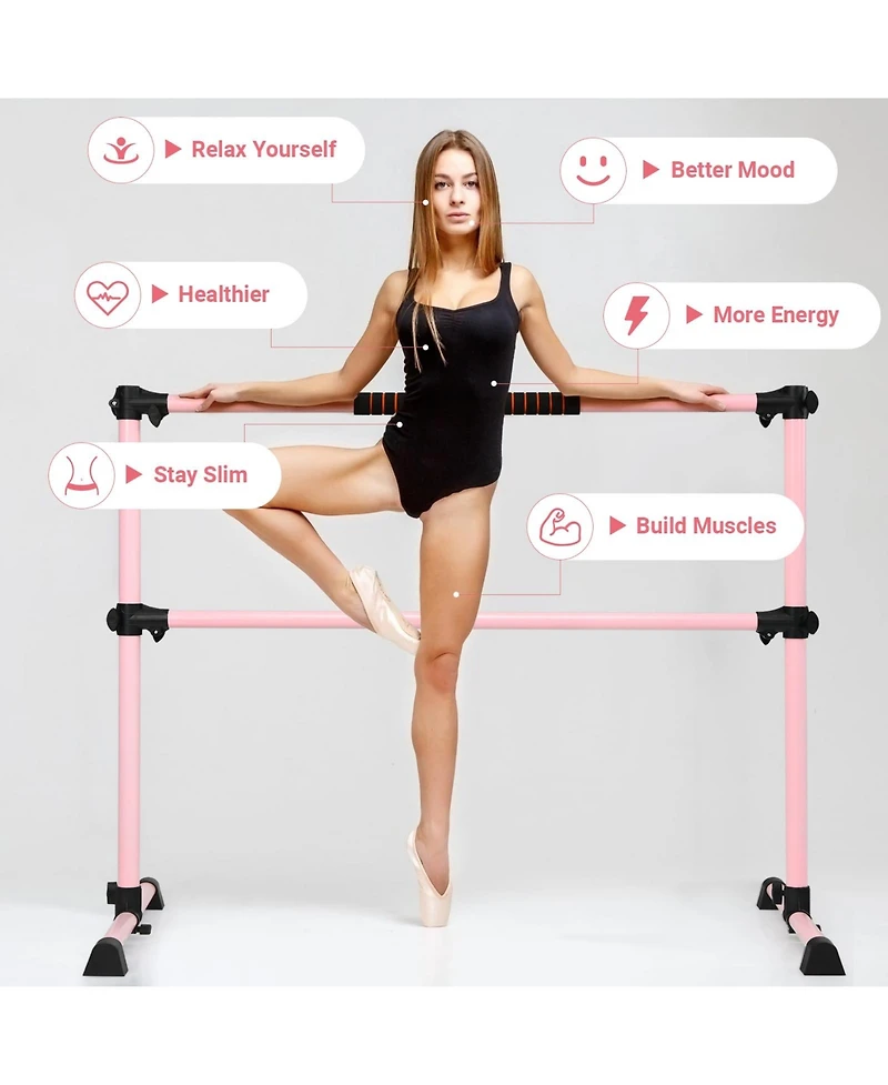 Akiudex Adjustable Freestanding Double Ballet Barre for Home or Studio