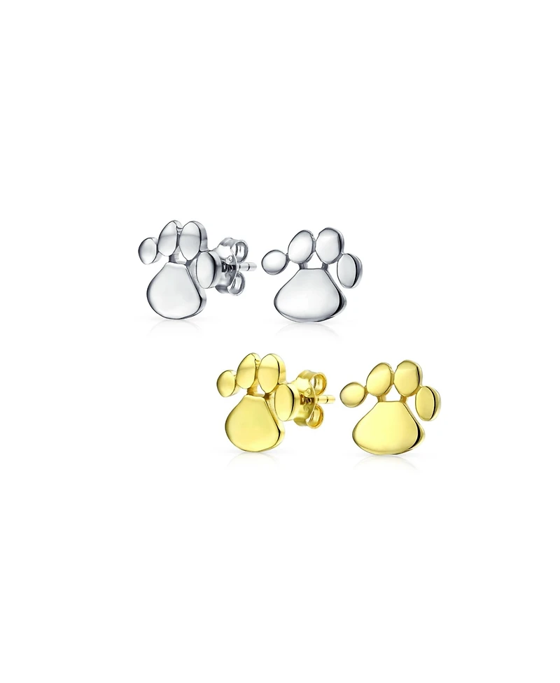 Bling Jewelry Set of 2 Bff Animal Lover Pet Dog Cat Paw Print Stud Earrings Sterling Silver