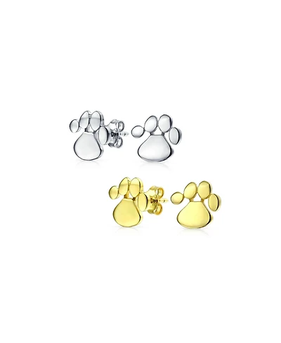 Bling Jewelry Set of 2 Bff Animal Lover Pet Dog Cat Paw Print Stud Earrings Sterling Silver