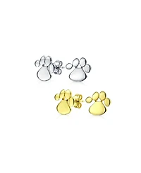 Bling Jewelry Set of 2 Bff Animal Lover Pet Dog Cat Paw Print Stud Earrings Sterling Silver