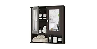 Slickblue Wood Bathroom Wall Cabinet with Mirrored Doors and Interior Storage Shelf