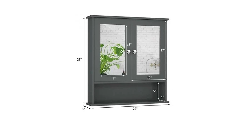 Slickblue Wood Bathroom Wall Cabinet with Mirrored Doors and Interior Storage Shelf