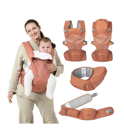 BabbleRoo Kids Carrier 6 in 1 Carrier with Hip Seat, Comfy & Adjustable Kangaroo Rose