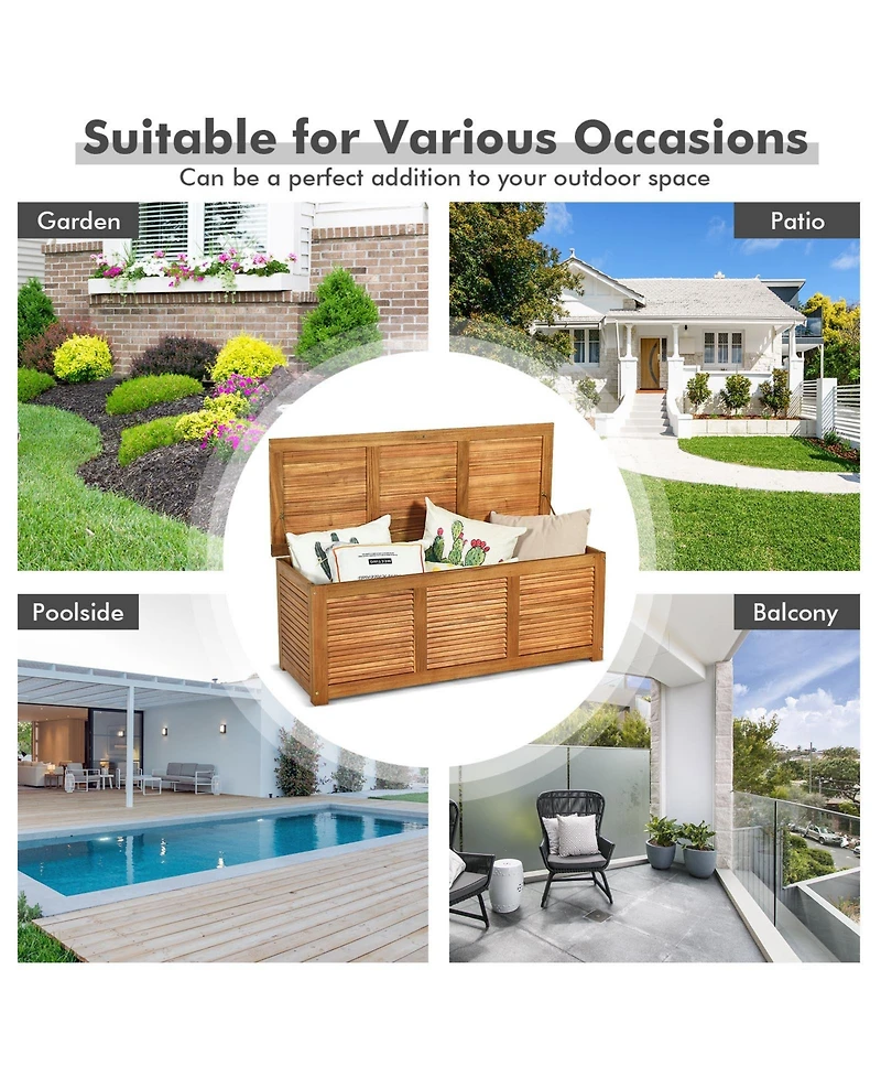 46 Gallon Acacia Wood Storage Bench Box for Patio, Garden, Deck