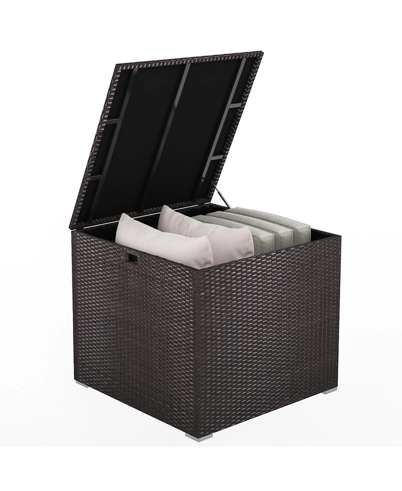 Akiudex 72 Gallon Rattan Outdoor Storage Box with Zippered Liner and Solid Pneumatic Rod
