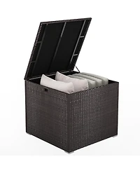 Akiudex 72 Gallon Rattan Outdoor Storage Box with Zippered Liner and Solid Pneumatic Rod