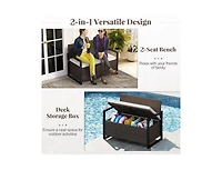 Akiudex 2-in-1 Outdoor Rattan Storage Bench with Cushion and 40 Gallon Capacity