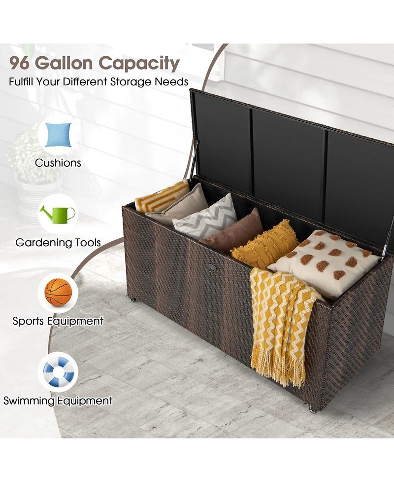 Akiudex 96 Gallon Pe Wicker Deck Box with Wheels and Gas Strut