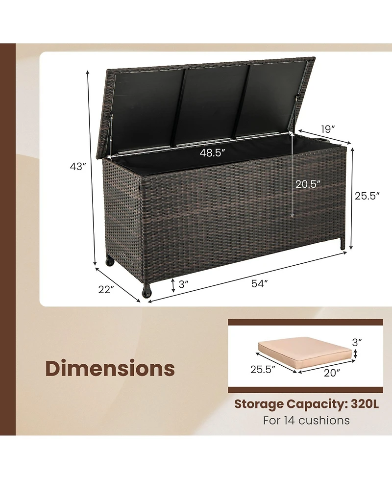 Akiudex 85 Gallon Outdoor Pe Rattan Storage Deck Box with Wheels and Gas Strut