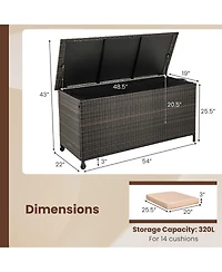 Akiudex 85 Gallon Outdoor Pe Rattan Storage Deck Box with Wheels and Gas Strut