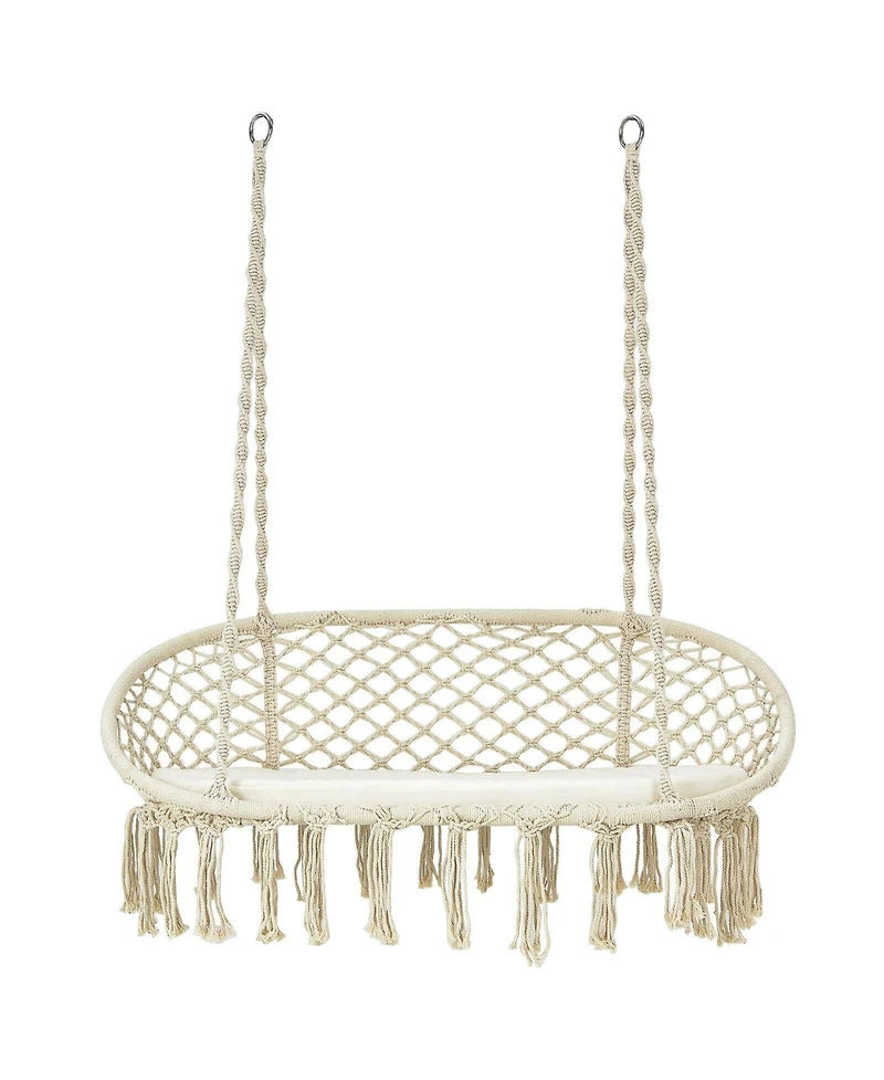 Akiudex 2-Person Hanging Hammock Chair with Cushion Macrame Swing