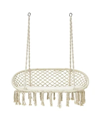 Akiudex 2-Person Hanging Hammock Chair with Cushion Macrame Swing