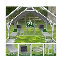 Aostirmotor 110 in. Outdoor Cat House Cat Enclosures with Platforms Upgrade Waterproof Cover in Gray White