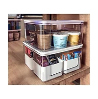 iDesign Stackable Open-Front Bins with Lid, Set of 3, Clear/White