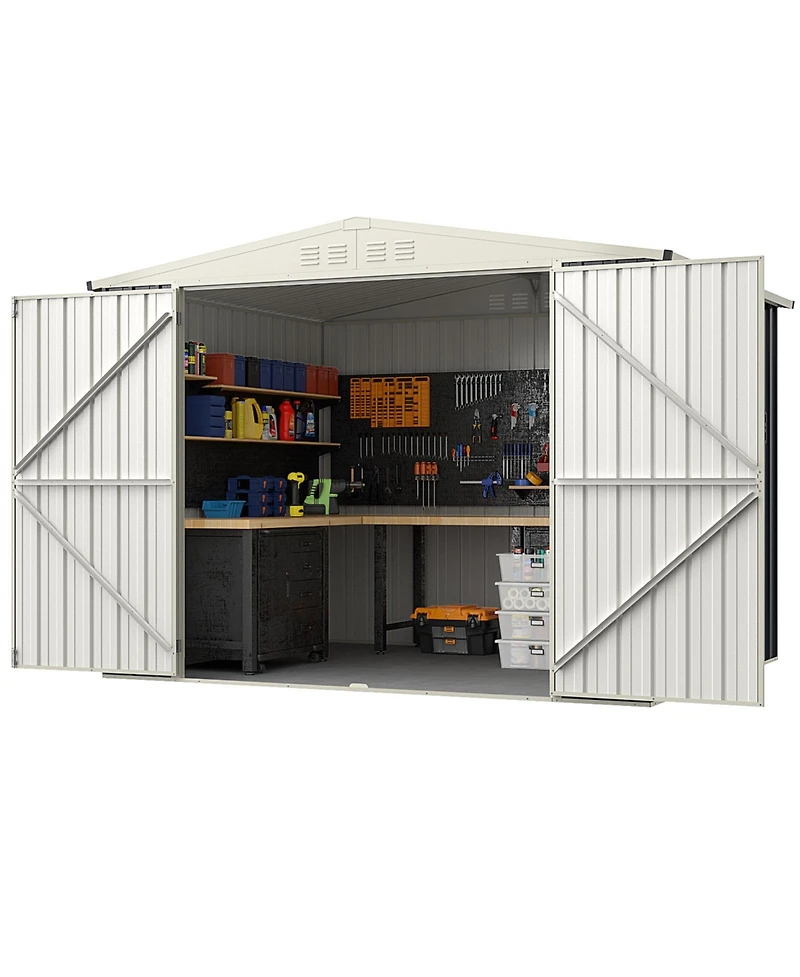 Akiudex 7.5x6 Ft Outdoor Metal Storage Shed with Lockable Doors and Sloped Roof