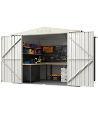 Akiudex 7.5x6 Ft Outdoor Metal Storage Shed with Lockable Doors and Sloped Roof