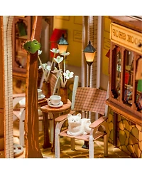 Robotime 3D Jigsaw Puzzle Wooden Model Building Kit Diy Dollhouse Book Nook Bookshelf Insert Decor Alley Miniature Kit, White, 7.28"3.94"9.5