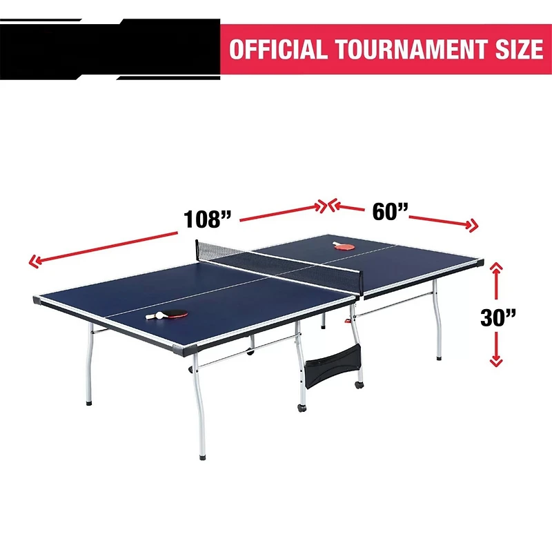 Slickblue Official Tournament Size Ping Pong Table in Blue with Net, Paddles, and Balls