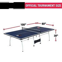 Slickblue Official Tournament Size Ping Pong Table in Blue with Net, Paddles, and Balls