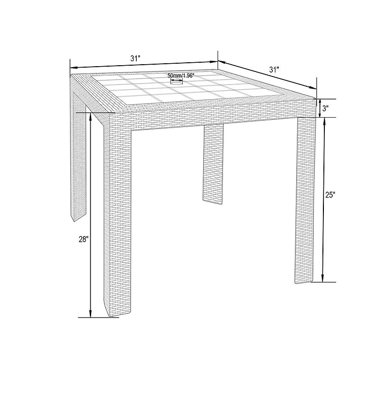 LeisureMod Kent 5-Piece Outdoor Dining Set with Plastic Square Table