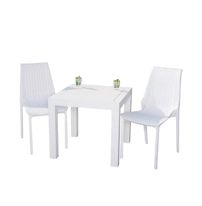 LeisureMod Kent Outdoor Dining Set With 2 Chairs in White
