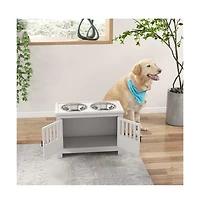 Aostirmotor 37 in-l White Elevated Dog Bowls Storage Cabinet Raised Dog Bowl Stand Feeding Station