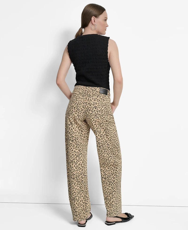 Dkny Jeans Women's Animal Print Mid-Rise Relaxed Straight-Leg Cotton