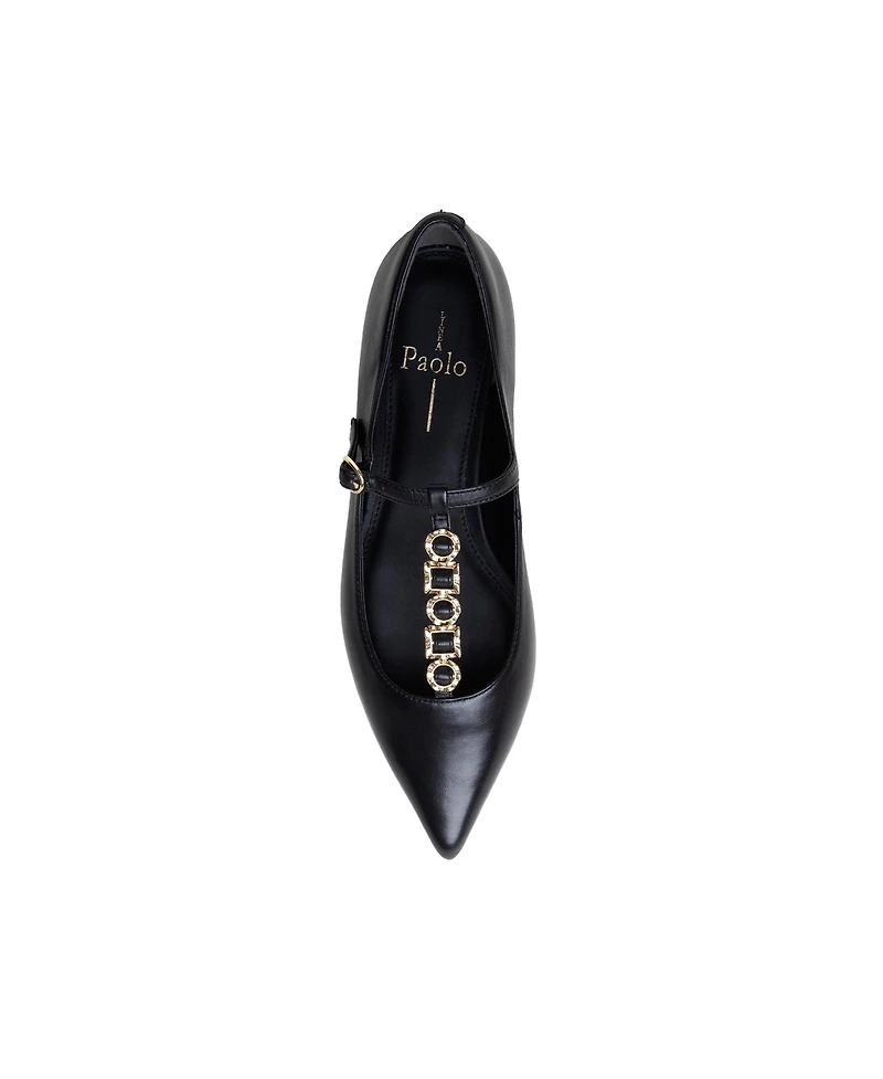 Corinne | Gold Buckle T-Strap Nappa Leather Skimmers