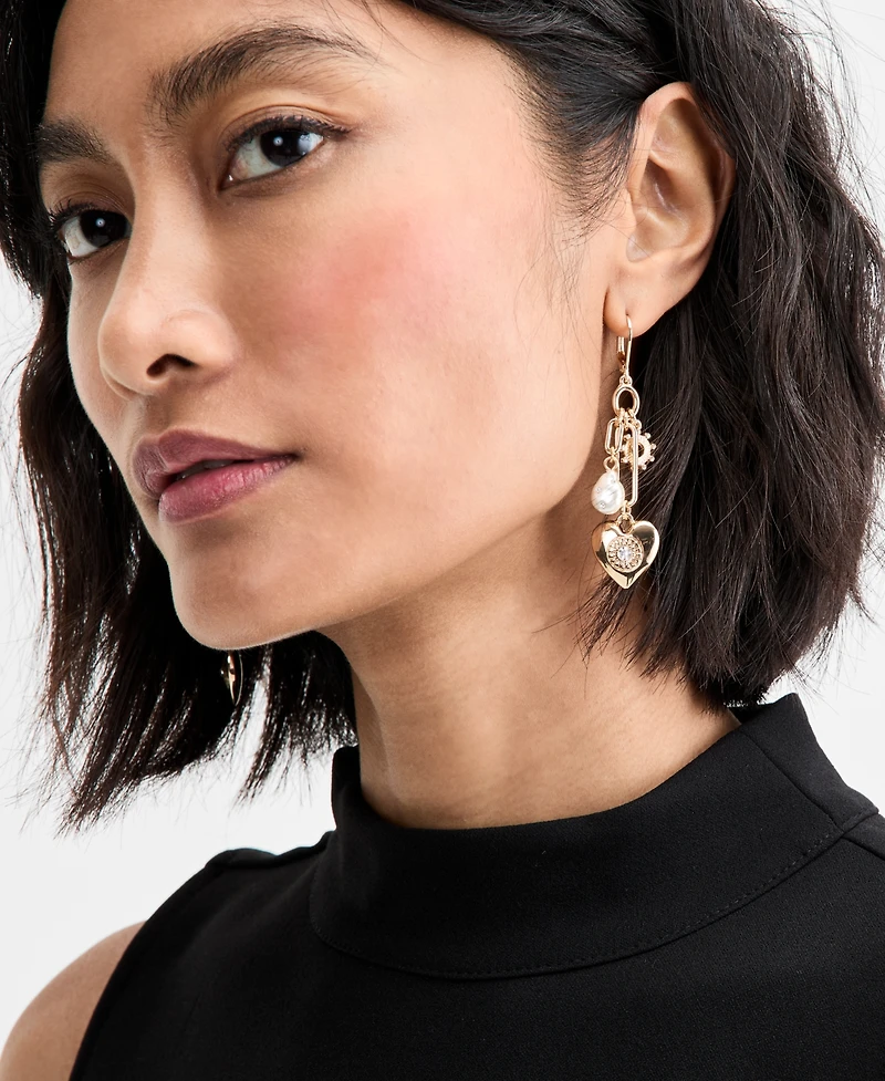 On 34th Pave Heart & Imitation Pearl Shaky Linear Drop Earrings, Macy's Exclusive