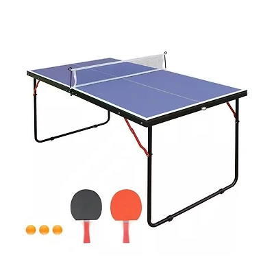 Slickblue Folding Ping Pong Table Set with Net, 2 Paddles, and Balls for Indoor Play