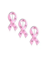 Bling Jewelry Set of 3 Crystal Enamel Pink Ribbon Breast Cancer Survivor Brooch Pin Silver