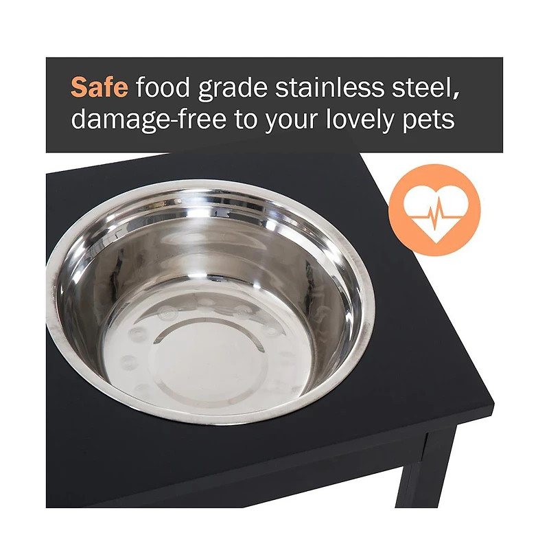 Aostirmotor 23in Black Wooden Dog Food Bowls Heavy Duty Pet Elevated Feeding Station
