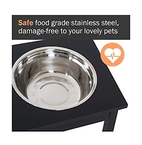 Aostirmotor 23in Black Wooden Dog Food Bowls Heavy Duty Pet Elevated Feeding Station