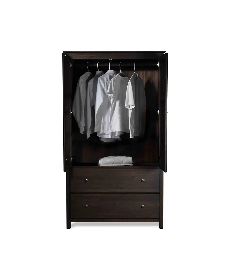 Slickblue Solid Wood Bedroom Armoire Wardrobe with Hanging Bar for Clothes Storage