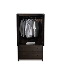 Slickblue Solid Wood Bedroom Armoire Wardrobe with Hanging Bar for Clothes Storage