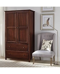 Slickblue Bedroom Armoire Closet in Solid Wood with Garment Hanging Rod and Cabinet Doors