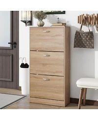 Vanirror 3 Drawer Shoe Storage Cabinet, 3 Tier Wood Shoe Rack Storage Organizer for Entryway