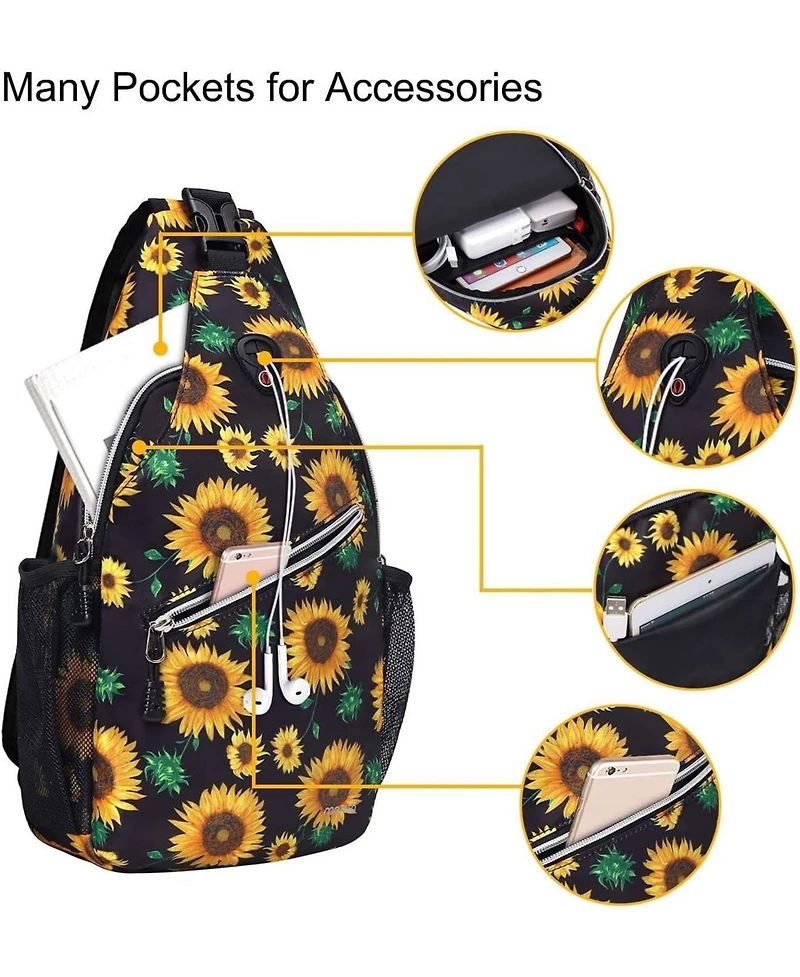 Mosiso Sunflower Rope Sling Backpack - Lightweight Travel & Hiking Daypack | Water-Resistant Crossbody Chest Bag with Quick-Access Pocket