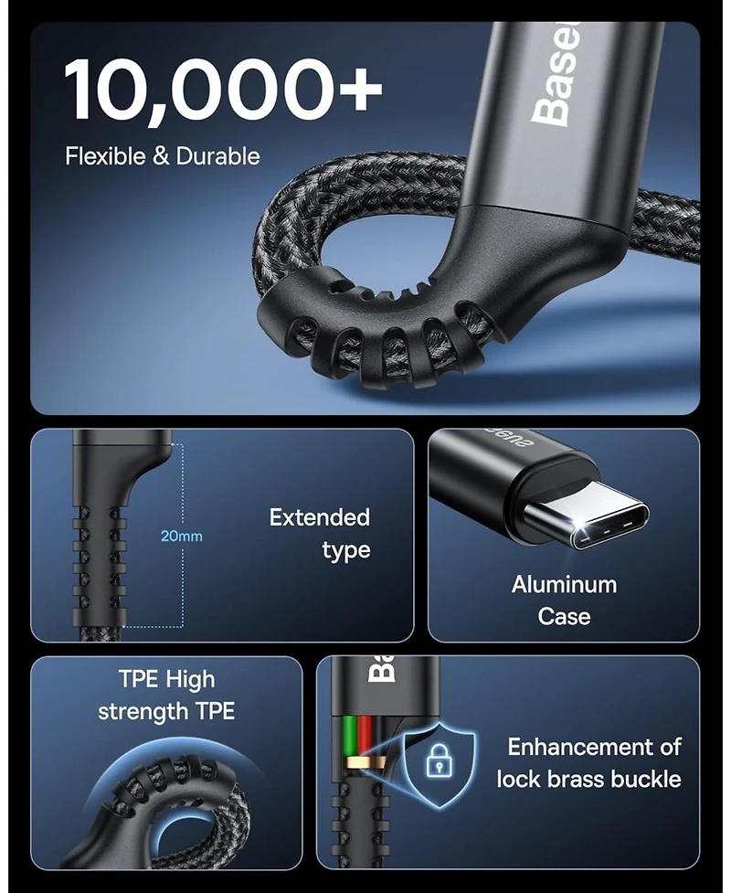 Baseus Usb Type C Cable for Car, 2-Pack 3.3ft 100W Retractable Coiled Usb A to Usb C Fast Charger Cord, Nylon Braided Carplay Cable